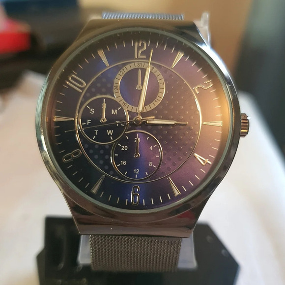 2 for $20/Accutime Gunmetal/Blue Men's Dress Watch - Picture 1 of 3
